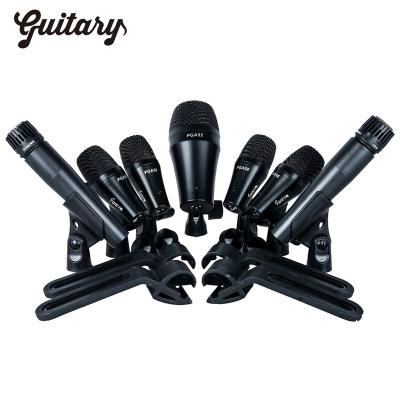 China Quick Response 7-piece Metal Wired Dynamic Performing And Recording Mic Kit Kick Bass Tom Snare Cymbals Drum Microphone Set for sale