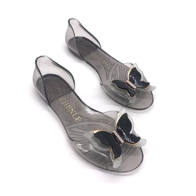 China Lightweight High Quality Shoes Shape Bow Women's Sandals Beauty Slip On Shoes For Women PVC Transparent Casual Beach Comfy Sandals for sale