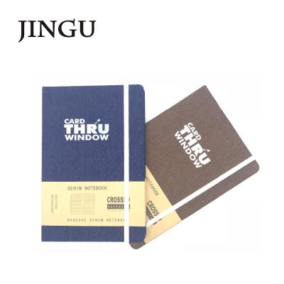 China Custom Hardcover Jeans Cloth Notebook with Logo Elastic Band and Silk Paper Printing Sleeve for sale