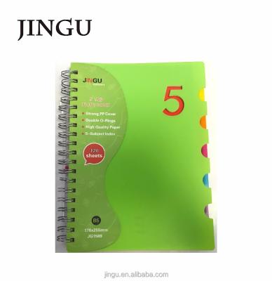 China Custom A4/B5/A5/A6 PP Spiral Notebook with Dividers for sale