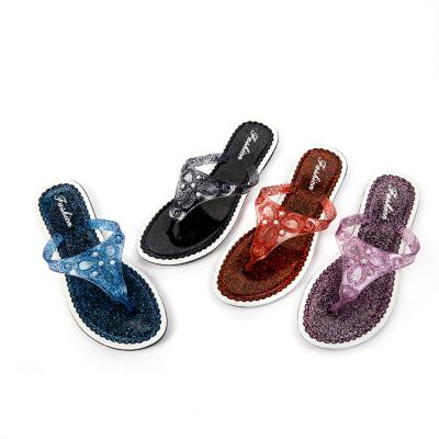 China Fashionable Shiny Crystal Sweat-absorbent Jelly Flip Flops For Ladies for sale