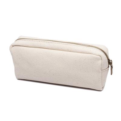 China Custom Plain White Pencil Kit Pencil Bag Canvas Case Pencil Kit With Brass Zipper for sale