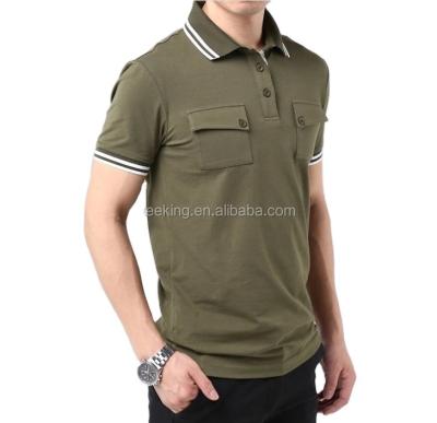 China Anti-pilling Custom Fashion Two Pockets With Collar And Cuff Stripe Polo Shirt for sale