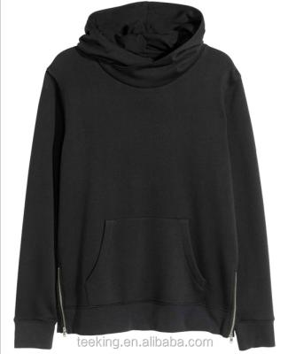 China Anti-pilling 100% Cotton Zipper On Edge Plain No Drawstring Pullover Men Black Blank Hoodie for sale