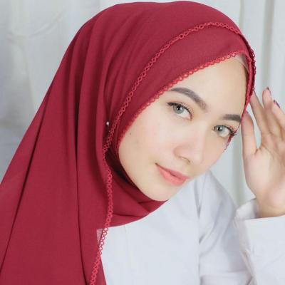 China Simple Chiffon Scarf Pearl Chiffon Bubble Scarf Baotou Female Malaysian Indonesian Scarf Around Tooth Edge Scarf Muslim Hijab for sale