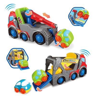 China Babies kid go! Educational Recovery Truck Set with Lights and Sounds, Double Layer Transporter Car Toys with Cartoon Vehicles for Baby for sale