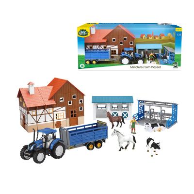 China Big Kids Harvest Farm Newholland Tractor Play Set Plastic Farm Animal Toy For Kids, Included Milk Station, Horse Shield, Barn for sale