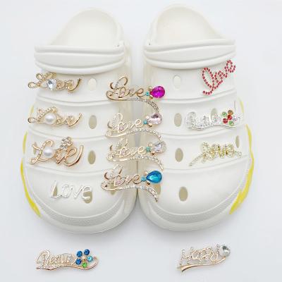 China Shoe Charms OBSTRUCT Shoe Charms Metal LOVE Charms Bling Shoe Accessories Decorations for Croc Bracelet for sale