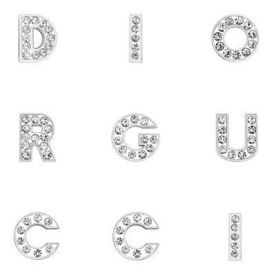 China Shoe Charms 26 Letter Alphabet Bling Shoe Charm Luxury Silver Metal for Shoe Clog Shoe Decorations Christmas Party Gifts for sale