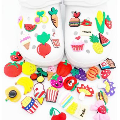 China Custom Designer Fruits Vegetables PVC Shoe Pieces Clog Charm Designer Accessories For Clog Shoes for sale