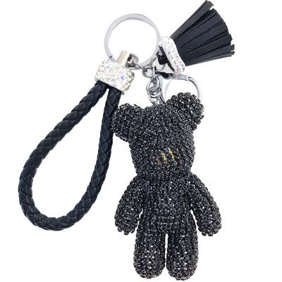 China Trend New Arrival Quality Leather Strap Car Rhinestone Bling Bear Key Chain For Mother's Day Bag Accessories Key Chain Gifts for sale