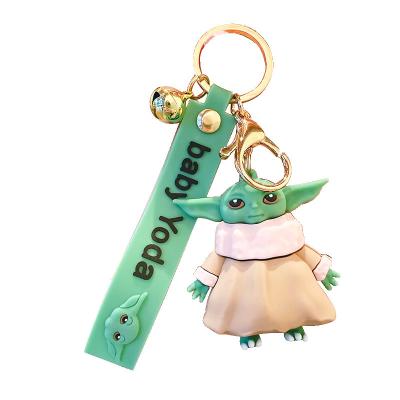 China Trend 3D Anime cartoon key chain silicone baby yoda soft rubber key chain figures pendant bags with wrist straps for sale