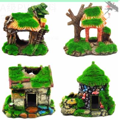 China Resin Viable Aquarium Decoration Fish and Shrimp Nest Moss Vase Ornamental Landscaping House Flocking Moss Tree Small Hole for sale