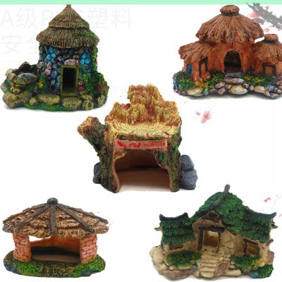 China Viable Aquarium Ornament Thatched Cottage Resin Opens Simulation Pet Room Fish Tank Landscaping Dodge Tree Cave Home for sale