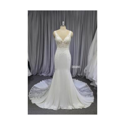 China New Arrival White Breathable Satin Party Mermaid Lace Tight Wedding Dress For Ladies for sale