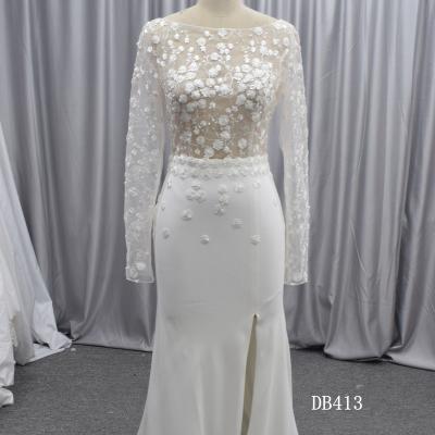 China Sexy Anti-Static Illusion Wedding Dresses Lace Up Long Sleeves Backless Bridal Gowns for sale