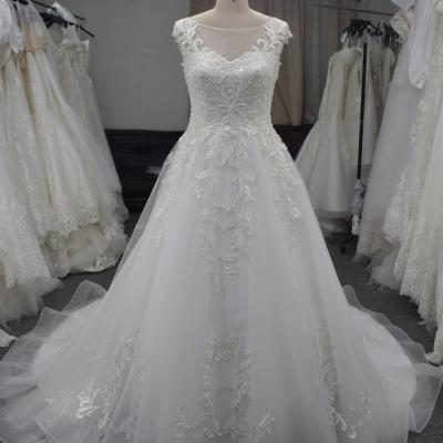 China Anti-Static Washable Fabric A Line Wedding Dress Lace Up Beading Hot Sale Wedding Dress With Horsehair Trim On Bottom for sale