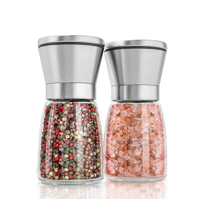 China Viable Amazon Top Selling Manual Kitchen Glass Bottle Salt And Pepper Mill Grinder Set With Cheap Price for sale