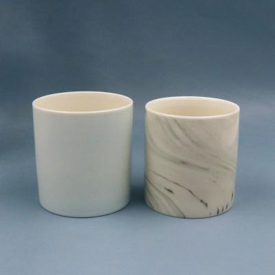 China Wholesale Home Wedding Decor Luxury Home Decor Cylinder Empty Marble Ceramic Candle Jar For Candle Making for sale