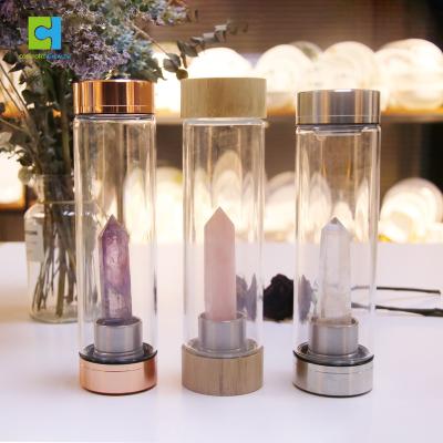 China Sustainable Double Wall Natural Quartz Insulated Tea Thermos Infused Glass Water Bottle With Custom Logo for sale