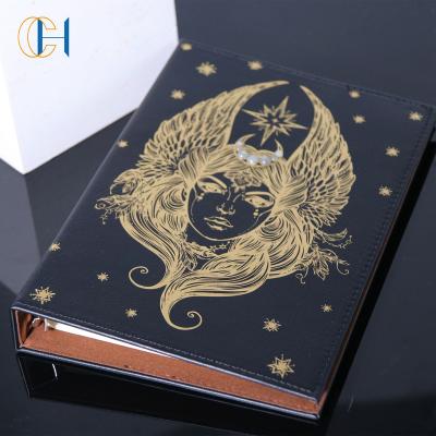 China Luxury Triple Moon Design PU Crystal Dairy Notebook Printed Leather Journal Antique Manifestation Handmade Witch Stone for sale