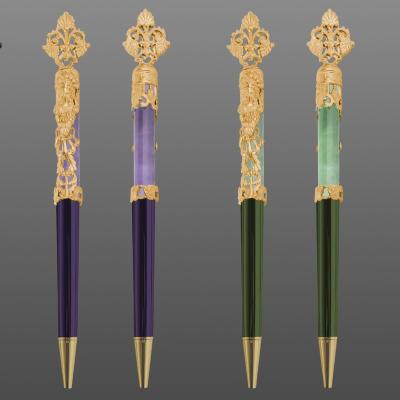 China office & School Pen New Arrival Crystal Scepter Manifestation Healing Pillar Long Form Natural Quartz Ballpoint Pen for sale