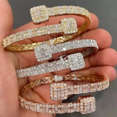 China Other 2022 Fashion New Hip Hop Square Open Bracelet Delicate Setting Zircon Full Diamond Bracelet Girl Romantic Jewelry Gift for sale