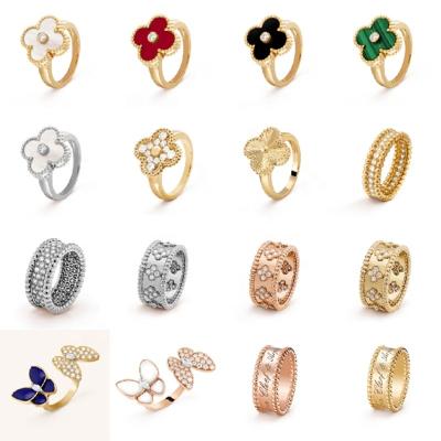 China Romantic High Quality Classic Agate Rings Delicate Lucky Clover Rings Ladies Mens Luxury Fashion Jewelry Ring Gifts for sale