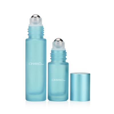 China 5ml 8ml 10ml Cosmetic Blue Eye Cream Fashionable Empty Roll On Glass Cosmetic Oil Bottle With Metal Cap for sale