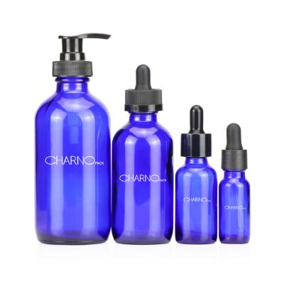 China Cosmetic Cobalt Grade Blue 15ml 30ml 60ml 120ml Top Empty Lotion Essential Oils Bottles Packaging for sale