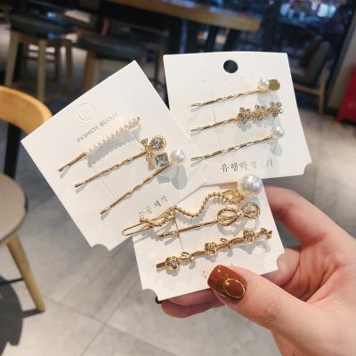 China Korean fashion creative hairpin set simple retro clip imitation diamond word pearl one hairpin headdress for sale