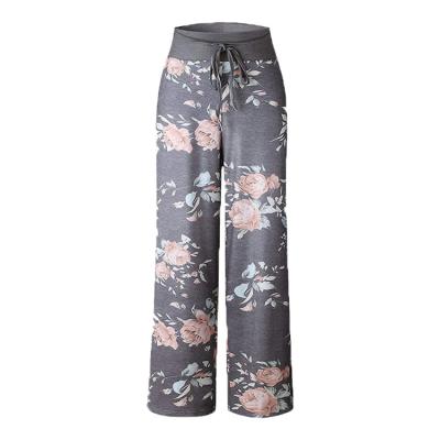 China Floral Print Anti-Wrinkle Women's Stretch Palazzo Leg Pants Comfortable Drawstring High Waist Wide Leg Pants Women Sportswear for sale