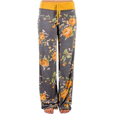 China Casual Flower Print Wide-Leg Waist Drawstring Parride Top For Women Trousers Women Pants for sale