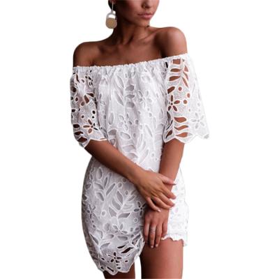 China Fashion Breathable Lady Elegant Sexy Off The Shoulder Cutout Lace Solid Color Women Backless Casual Dresses for sale