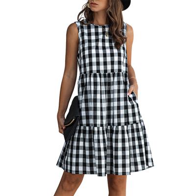 China Summer Fashion O Neck Clothing Sleeveless Loose Casual Breathable Floral Plaid Print Dress For Women for sale