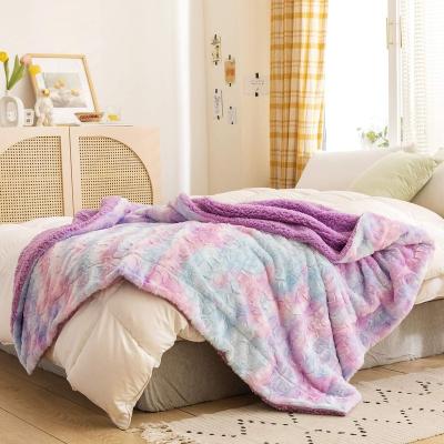 China Super Soft Premium Jacquard Faux Sherpa Fur Backing Decorative Warm And Cozy For Bedroom Sofa Floor Throw Blanket for sale