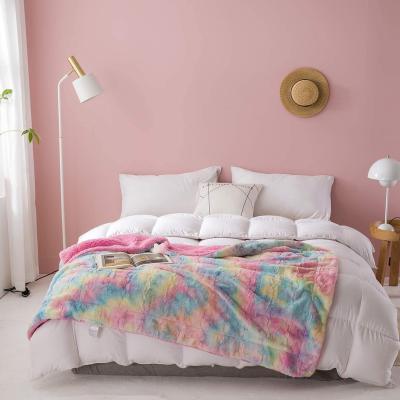 China Hot Selling Jacquard Amazon Cheap Thick Warm Rainbow Tie Dye Sherpa Colorful Plush Shearling Safa Bed Throw Blanket for sale