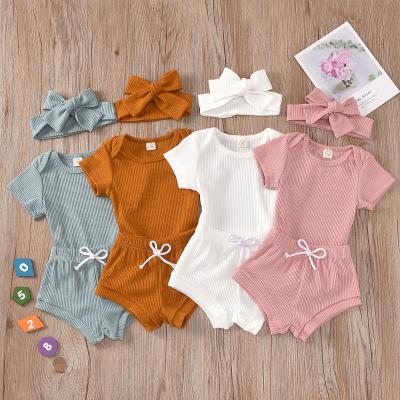 China Cotton Print Anti-Shrink Organic Short Sleeve Baby Bodysuit Baby Ribbed Belted Short Baby Clothing for sale