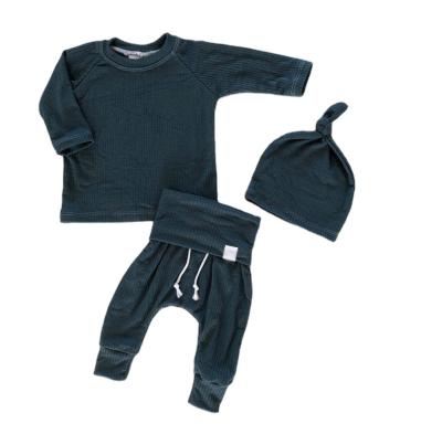 China Anti-Shrink Blue Cotton Ribbed Organic Baby Pajamas Baby Outfit Baby Clothes Set for sale