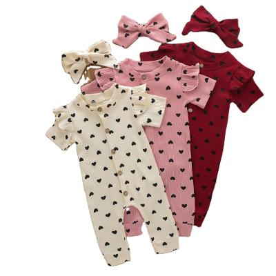 China Wholesale Anti-Shrink Cotton Girl Long Sleeve Newborn Boutique Button 2pcs Sets Baby Romper for sale