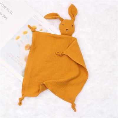 China Cute Bamboo Baby Folded Bunny Lovey Muslin Baby Comforter Blanket Baby Gift for sale