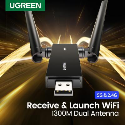 China UGREEN WiFi USB WiFi Adapter AC1300 USB3.0 5GHz Amp 2.4GHz Dual Antenna for Desktop PC Laptop WiFi Antenna USB Ethernet Network for sale