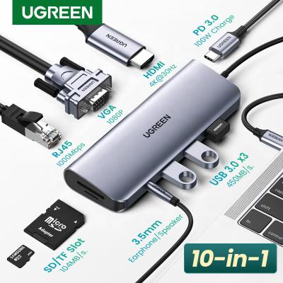 China UGREEN USB C HUB 10 in 1 HDMI 4K USB 3.0 VGA PD 3.5mm Full Function USB HUB Type C for MacBook Pro / USB C iPad HUB Pro / Air 80133 for sale