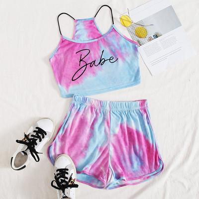 China Sustainable Tie Dye Sets Womens 2 Piece 2020 Short Chemical Fiber Two Piece Summer And Tank Tops for sale