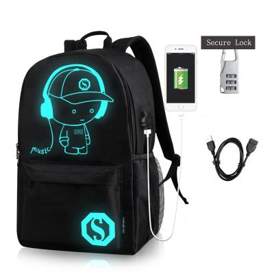 China With Cool Light Luminous USB USB School Student With Lock Backpack for sale