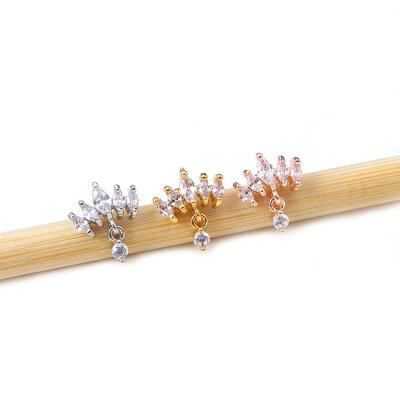 China FASHIONABLE Creative Thin Rod Flower Piercing Ear Bone Stud Curved Earring Cartilage Stud Chain Earring for sale