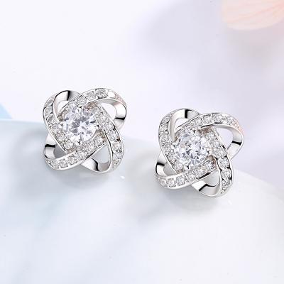 China FASHIONABLE Silver Zircon 925 Sterling Silver Earrings Jewelry Four Leaf Clover Diamond Bridal Earring for sale