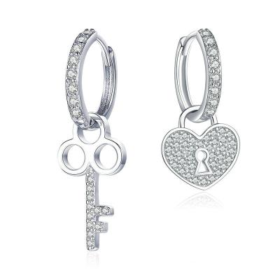 China FASHION Earrings S925 Sterling Silver Platinum Plated Simple Sterling Silver Handmade Key and Lock Earrings for sale