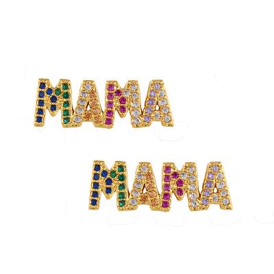 China TRENDY Rainbow Zircon Earrings Gold Plated CZ Crystal Mama Letter Stud Earrings Mama Earrings for sale