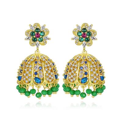 China FASHIONABLE Colorful Copper Inlaid Ethnic Jewelry Crystal Beads Bridal Drop Earrings Zirconium With Retro Bohemia Creative Earrings for sale